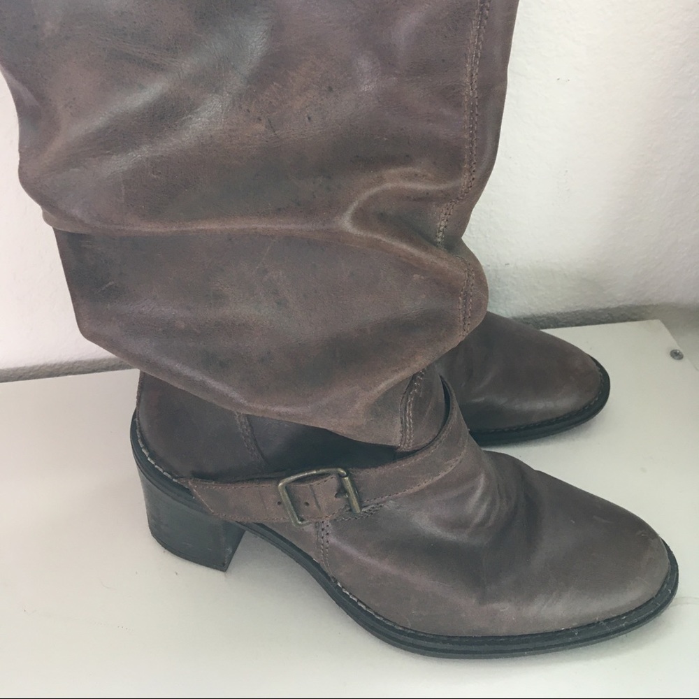 Moving Sale! Brown Leather Rutched Boots - Picture 2 of 3